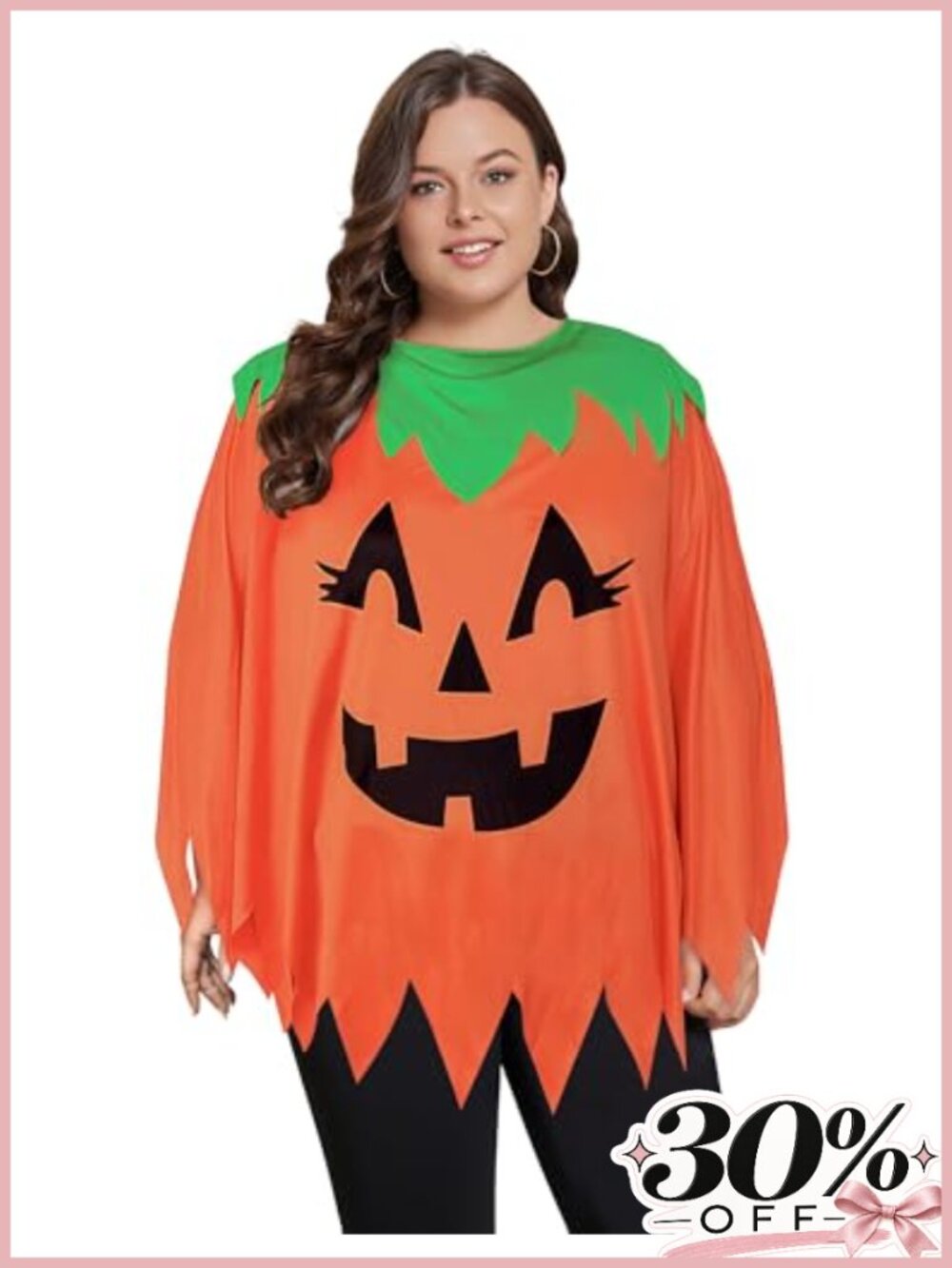Plus Size Pumpkin Poncho Costume Women Polyester Halloween Cape